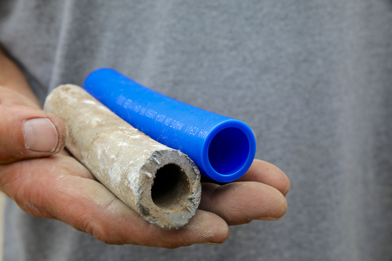 Pieces of lead and PVC service lines.