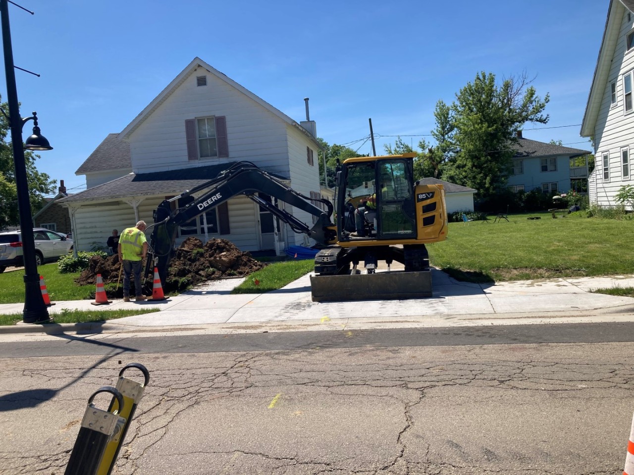 Lead service line replacement undergoing in a residential zone.