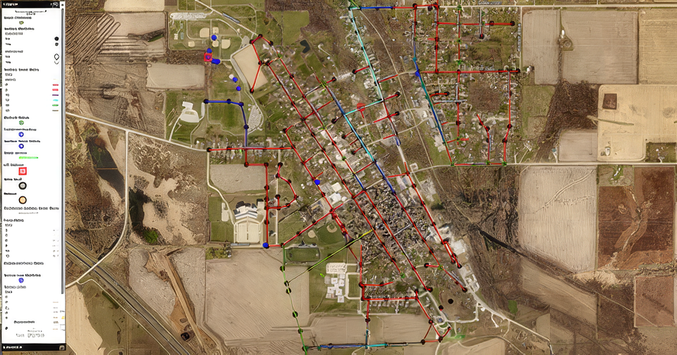 Digitized water asset map of Center Point, Iowa.