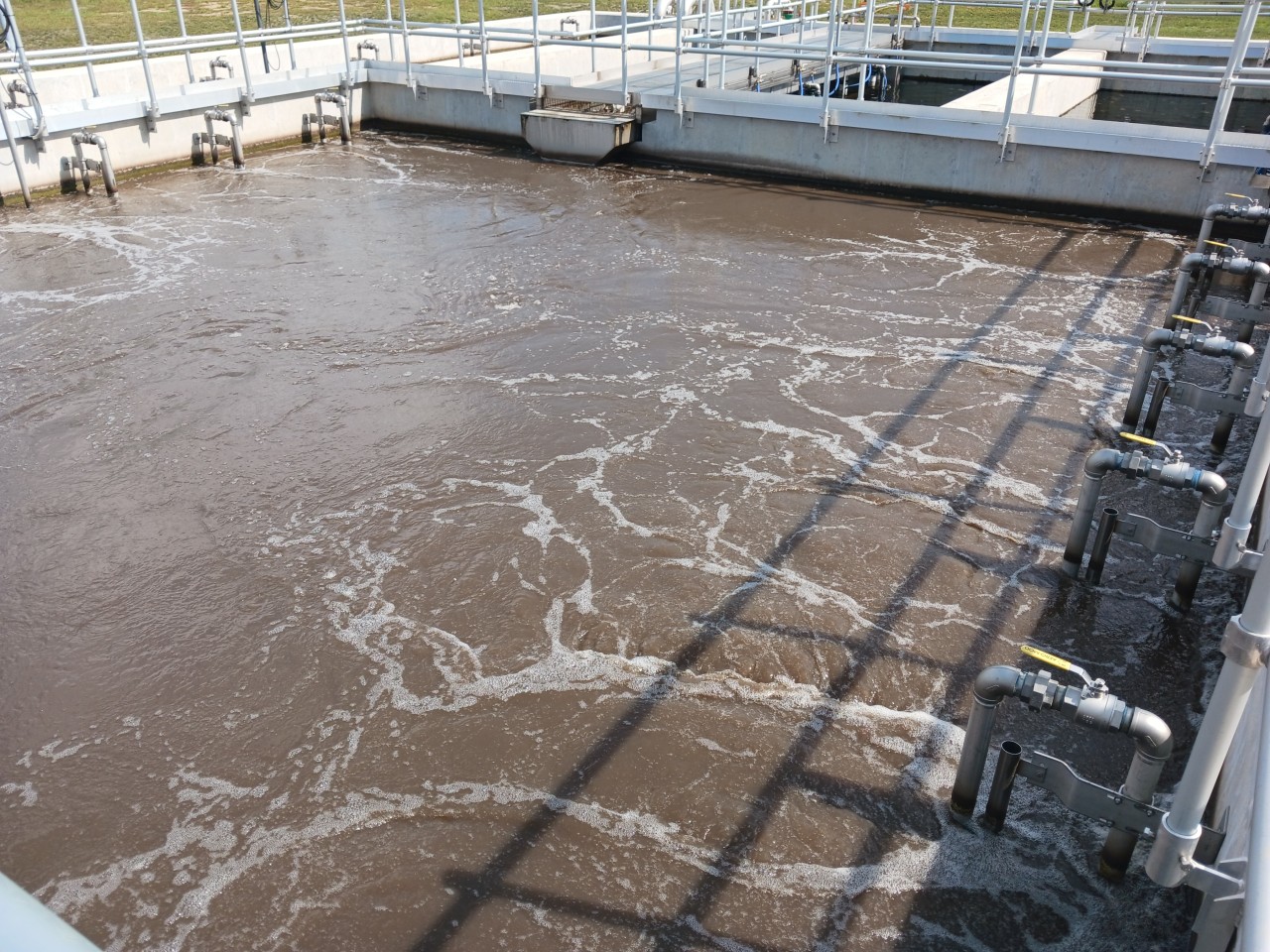 An aeration basin in wastewater treatment